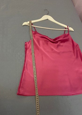Sateen Degaje Yaka Askılı Saten Bluz 38 Beden Fuşya Renk - Görsel 3