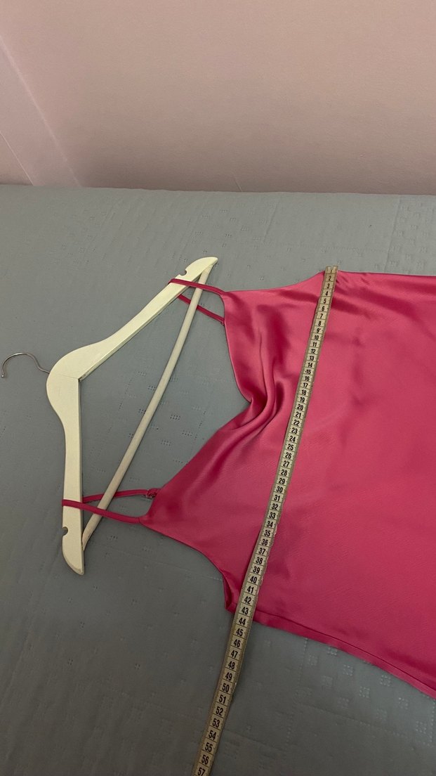 Sateen Degaje Yaka Askılı Saten Bluz 38 Beden Fuşya Renk - Görsel 4