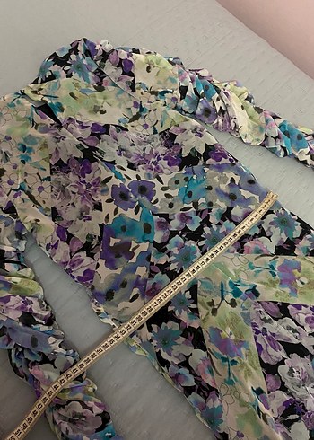 H&M Çiçek Desenli Drapeli Kısa Elbise 36 beden uzun kollu - Görsel 12