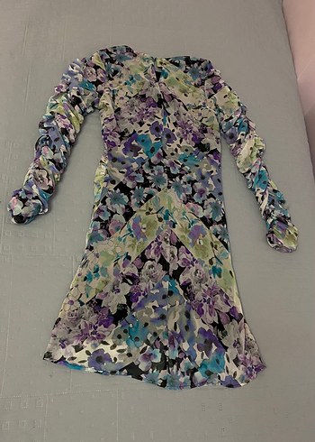 H&M Çiçek Desenli Drapeli Kısa Elbise 36 beden uzun kollu - Görsel 13