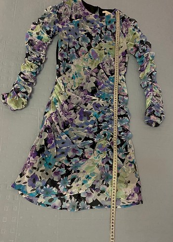 H&M Çiçek Desenli Drapeli Kısa Elbise 36 beden uzun kollu - Görsel 6