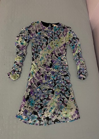 H&M Çiçek Desenli Drapeli Kısa Elbise 36 beden uzun kollu - Görsel 5