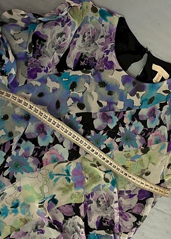 H&M Çiçek Desenli Drapeli Kısa Elbise 36 beden uzun kollu - Görsel 8