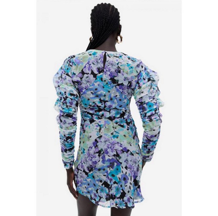 H&M Çiçek Desenli Drapeli Kısa Elbise 36 beden uzun kollu - Görsel 4