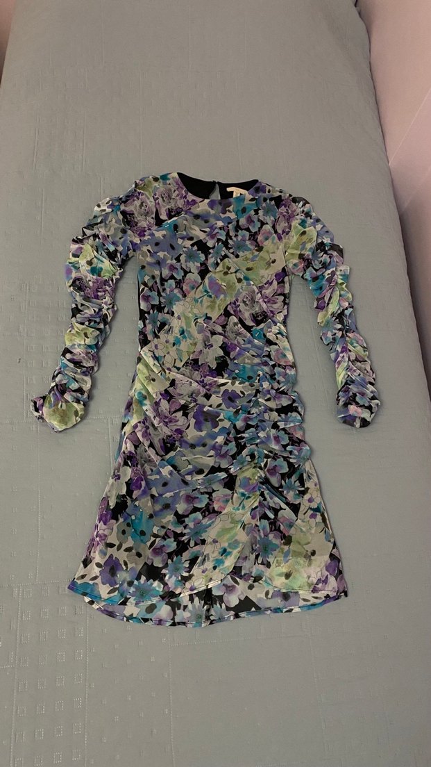 H&M Çiçek Desenli Drapeli Kısa Elbise 36 beden uzun kollu - Görsel 5
