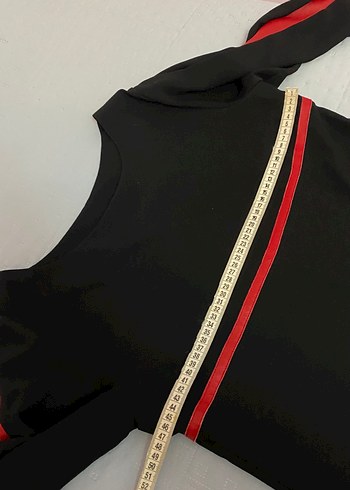 Kırmızı Suni Deri Detaylı Elbise 38 beden Siyah Renk - Görsel 4