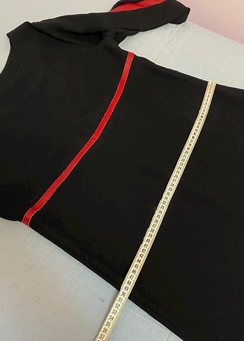 Kırmızı Suni Deri Detaylı Elbise 38 beden Siyah Renk - Görsel 3