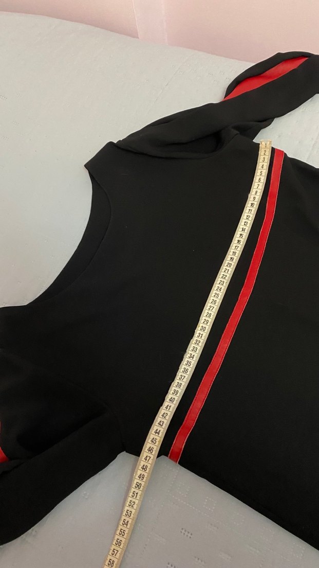 Kırmızı Suni Deri Detaylı Elbise 38 beden Siyah Renk - Görsel 4