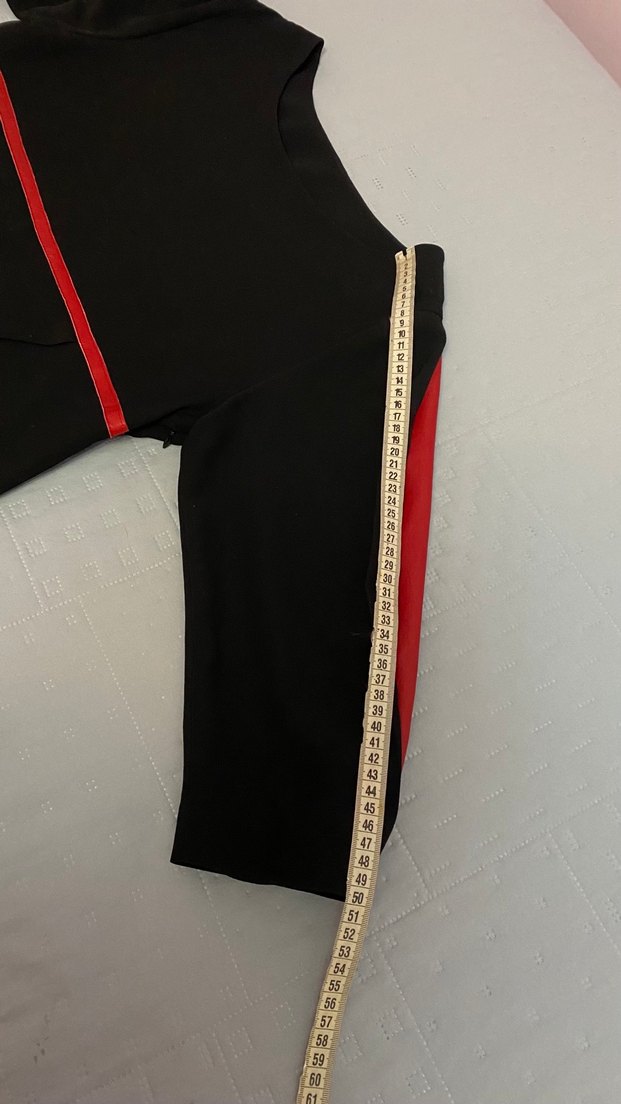 Kırmızı Suni Deri Detaylı Elbise 38 beden Siyah Renk - Görsel 5