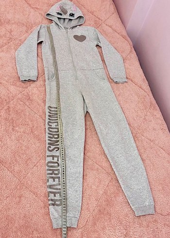 H&M 9-10 yaş Unicorn uyku kapüşonlu tulum kostüm - Görsel 5
