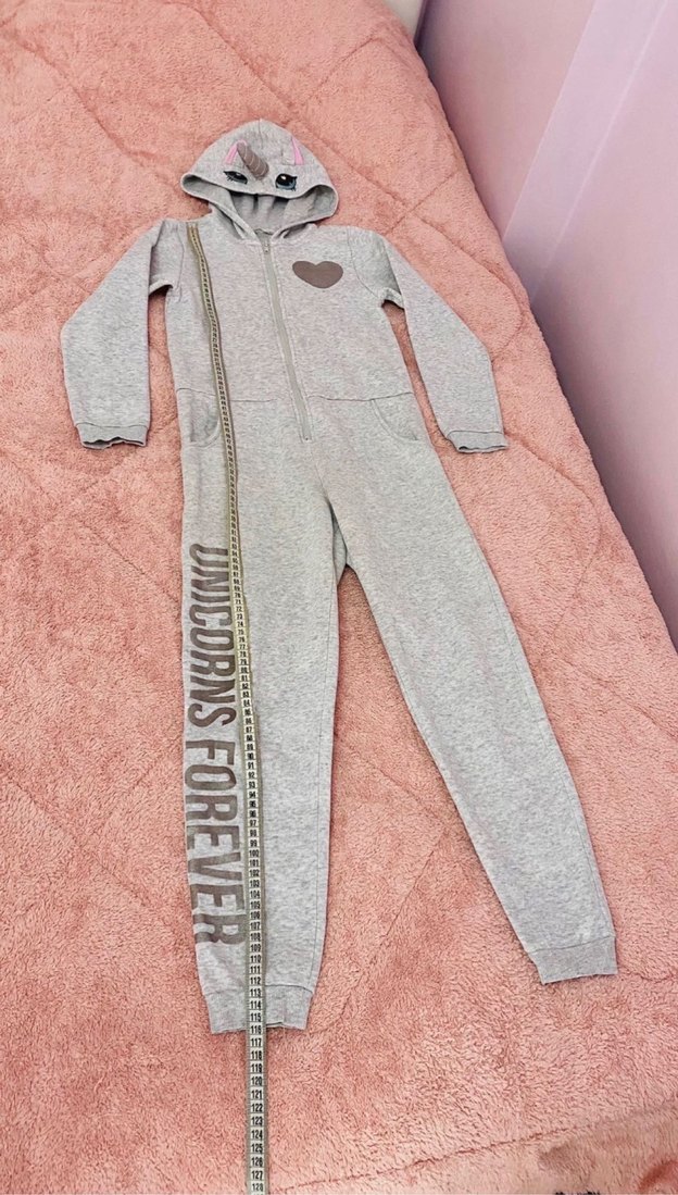 H&M 9-10 yaş Unicorn uyku kapüşonlu tulum kostüm - Görsel 5