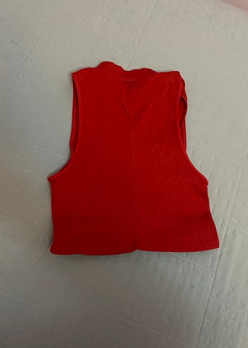 Urban 34 beden Kırmızı Crop Top Kırmızı Yüksek Yakalı Kolsuz - Görsel 4