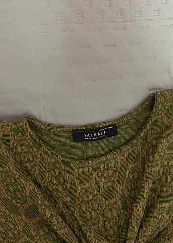 Vatkalı marka Desenli Mini Elbise-Yeşil 38 beden likralı - Görsel 10