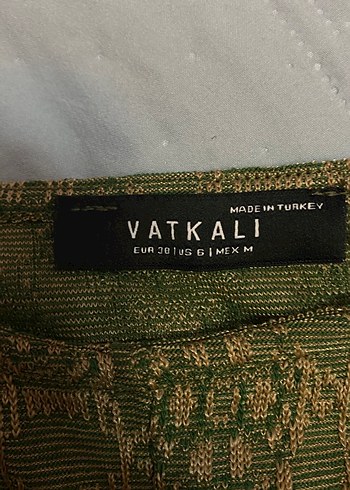 Vatkalı marka Desenli Mini Elbise-Yeşil 38 beden likralı - Görsel 3