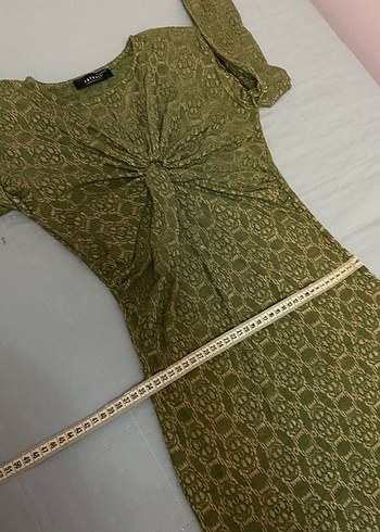 Vatkalı marka Desenli Mini Elbise-Yeşil 38 beden likralı - Görsel 9