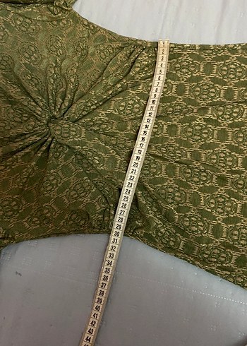 Vatkalı marka Desenli Mini Elbise-Yeşil 38 beden likralı - Görsel 8