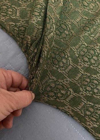 Vatkalı marka Desenli Mini Elbise-Yeşil 38 beden likralı - Görsel 11