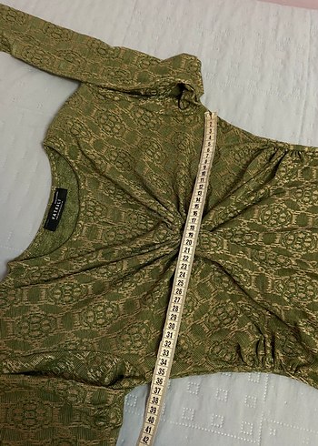 Vatkalı marka Desenli Mini Elbise-Yeşil 38 beden likralı - Görsel 7