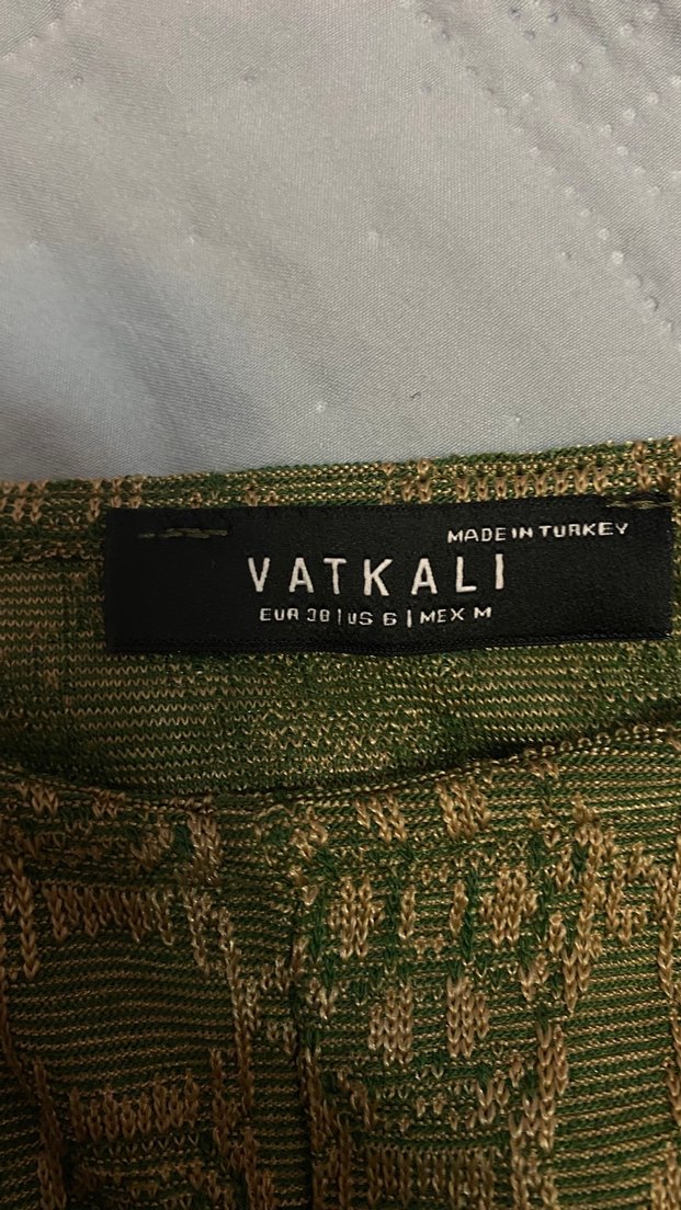 Vatkalı marka Desenli Mini Elbise-Yeşil 38 beden likralı - Görsel 3