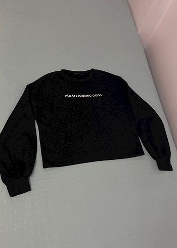 Zara Yazılı Siyah Sweatshirt 38 beden - Görsel 3