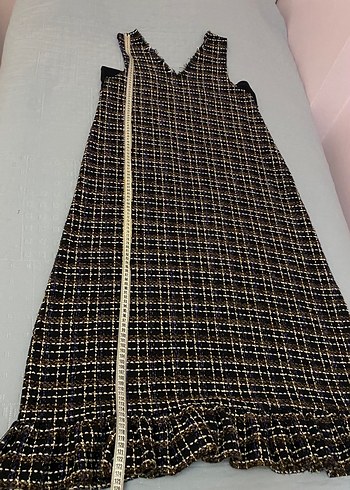 A Kesim Fırfırlı Detaylı V Yaka Tüvit Jile Uzun Elbise 38 beden - Görsel 2