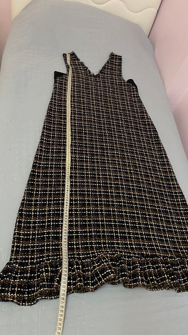 A Kesim Fırfırlı Detaylı V Yaka Tüvit Jile Uzun Elbise 38 beden - Görsel 2