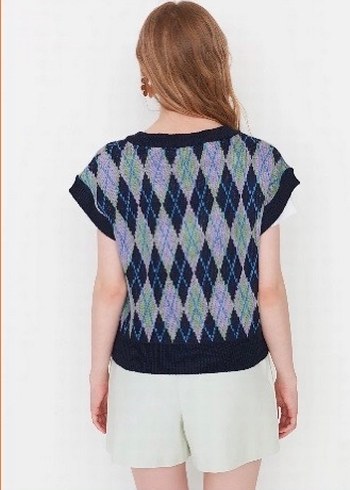 Trend Triko V yaka, baklava desenli şık süveter. 38 beden - Görsel 2