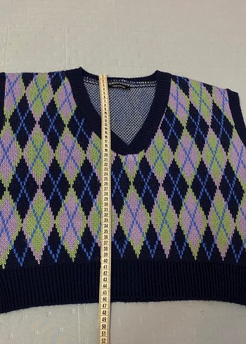 Trend Triko V yaka, baklava desenli şık süveter. 38 beden - Görsel 4