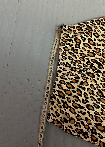 Quzu Leopar Desenli Saten Uzun Etek 38 beden Beli Lastikli - Görsel 4