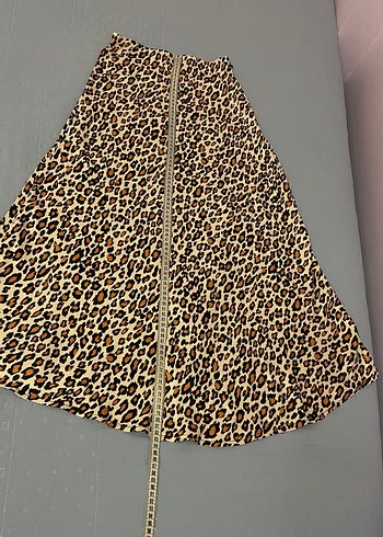 Quzu Leopar Desenli Saten Uzun Etek 38 beden Beli Lastikli - Görsel 2