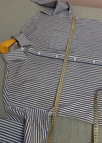 OXXO Mavi Oversize Cepli Çizgili Gömlek 38 beden mavi ve beyaz - Görsel 6