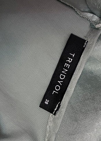 Trendyol  Dik Yaka Saten Bluz mid yeşili 38 beden - Görsel 7