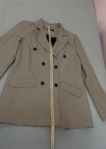 Kadın Gri Ekose Desenli Kruvaze Blazer Ceket - Görsel 4