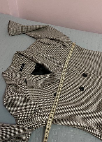 Kadın Gri Ekose Desenli Kruvaze Blazer Ceket - Görsel 5