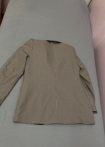 Kadın Gri Ekose Desenli Kruvaze Blazer Ceket - Görsel 10