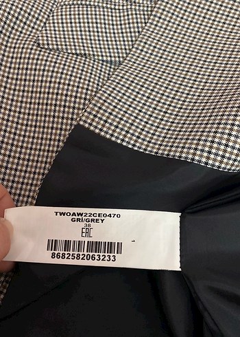 Kadın Gri Ekose Desenli Kruvaze Blazer Ceket - Görsel 9