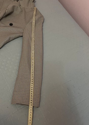 Kadın Gri Ekose Desenli Kruvaze Blazer Ceket - Görsel 8