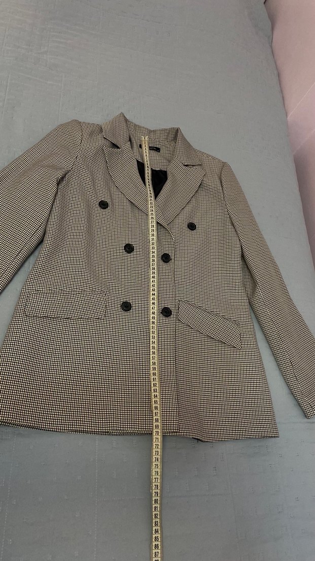 Kadın Gri Ekose Desenli Kruvaze Blazer Ceket - Görsel 4