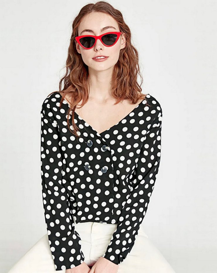 Lc Waikiki Kruvaze Yaka Puantiyeli Bluz Uzun kollu. 38 beden - Görsel 3