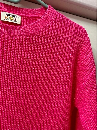 9 Yaş Beden pembe Renk Koton marka 9-10 yaş neon pembesi triko elbise simli tül detaylı