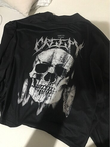 Sheinside Skull Mock Neck Crop Tee - Balıkçı Yaka Kuru Kafalı Siyah Crop T