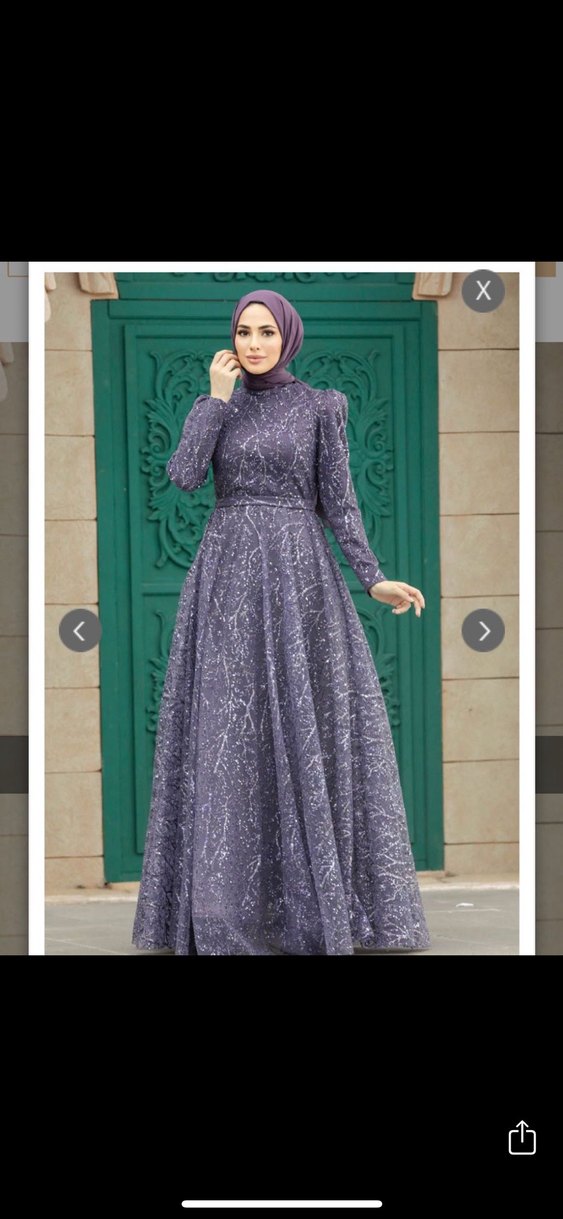 Uzun Mor V Yaka Desenli Abiye Elbise - Görsel 2