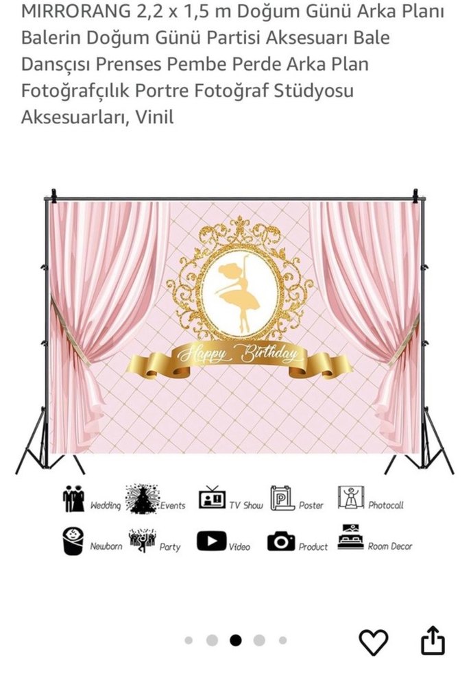 Pembe Baskılı Doğum Günü fon perde - Görsel 3