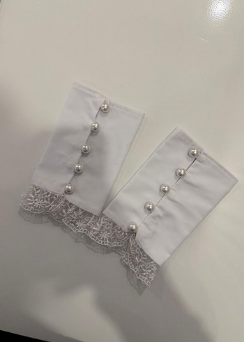 Düğün İçin Beyaz Dantel İşlemeli Kadın Kol Düğmeleri - Görsel 2