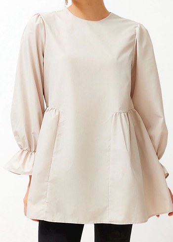 Düğmeli Bej Midi Tunik - Görsel 2