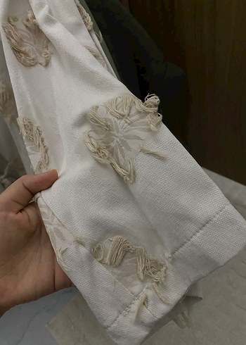 Bej Nakışlı Dantel Detaylı Kısa Kimono - Görsel 4