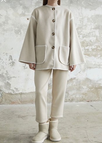 InStyle Alira Atkılı Kaşe Ceket - Bej - Görsel 2