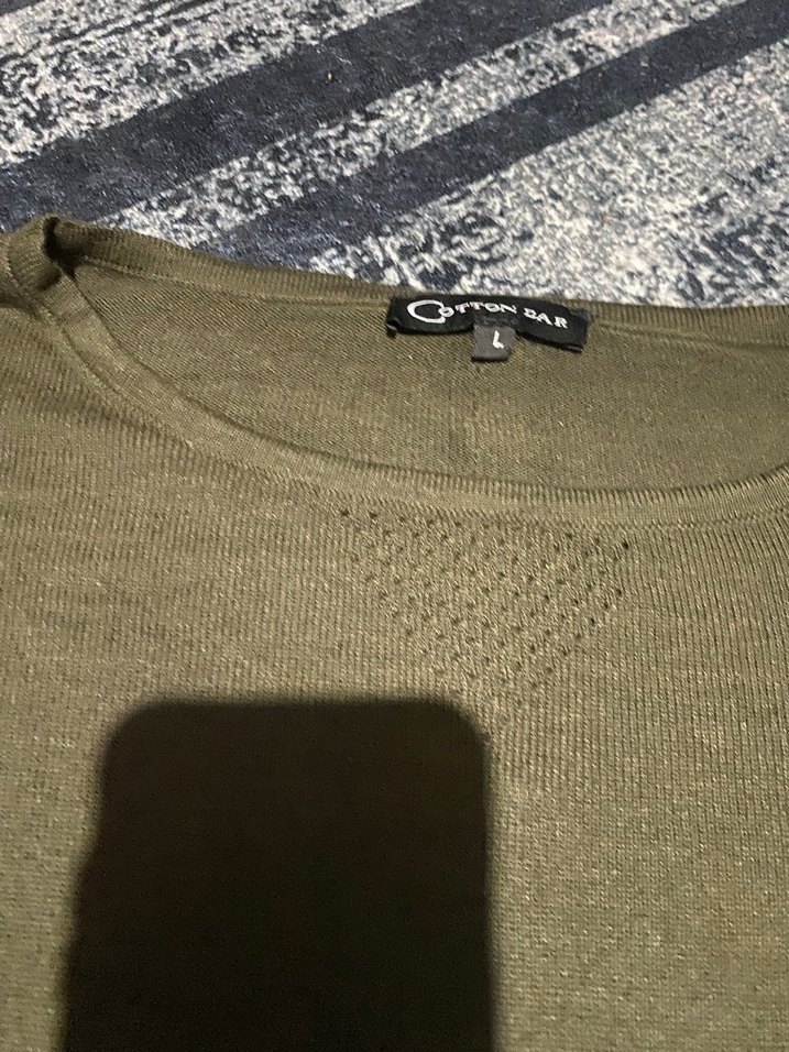 Kadın Haki Salaş Keten Uzun Kollu Kazak - Görsel 2