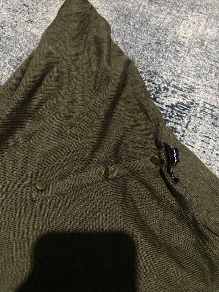 Kadın Haki Salaş Keten Uzun Kollu Kazak - Görsel 4