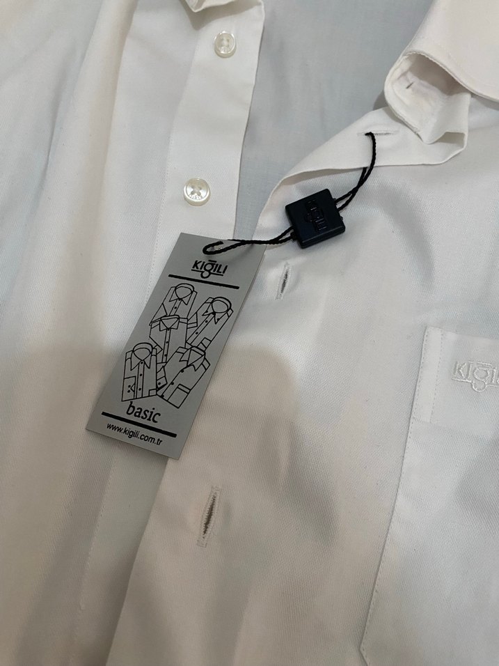 Düğmeli Beyaz Pamuklu Erkek Gömlek - Görsel 2